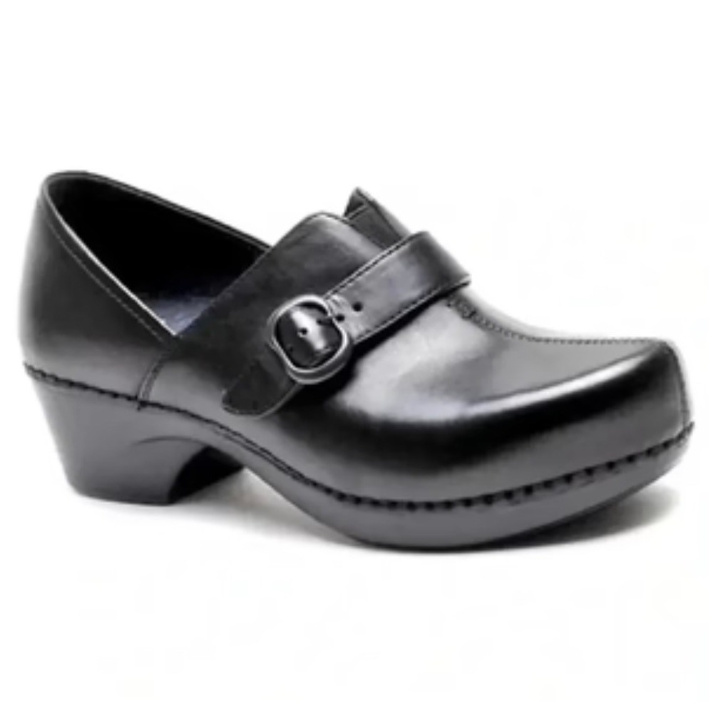 Dansko Fawna Black Leather Mary Jane Clogs Shoes Womens 37 US 6.5-7